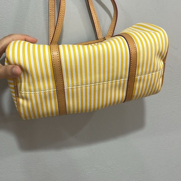 Dooney & Bourke yellow striped leather barrel satchel bag - Picture 6 of 16